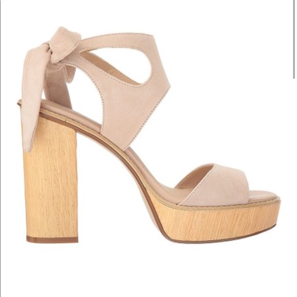 Blush Cream Ankle Wrap Wooden Tower Heel Platform - Picture 7 of 8